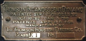 Thomson-Houston generator nameplate