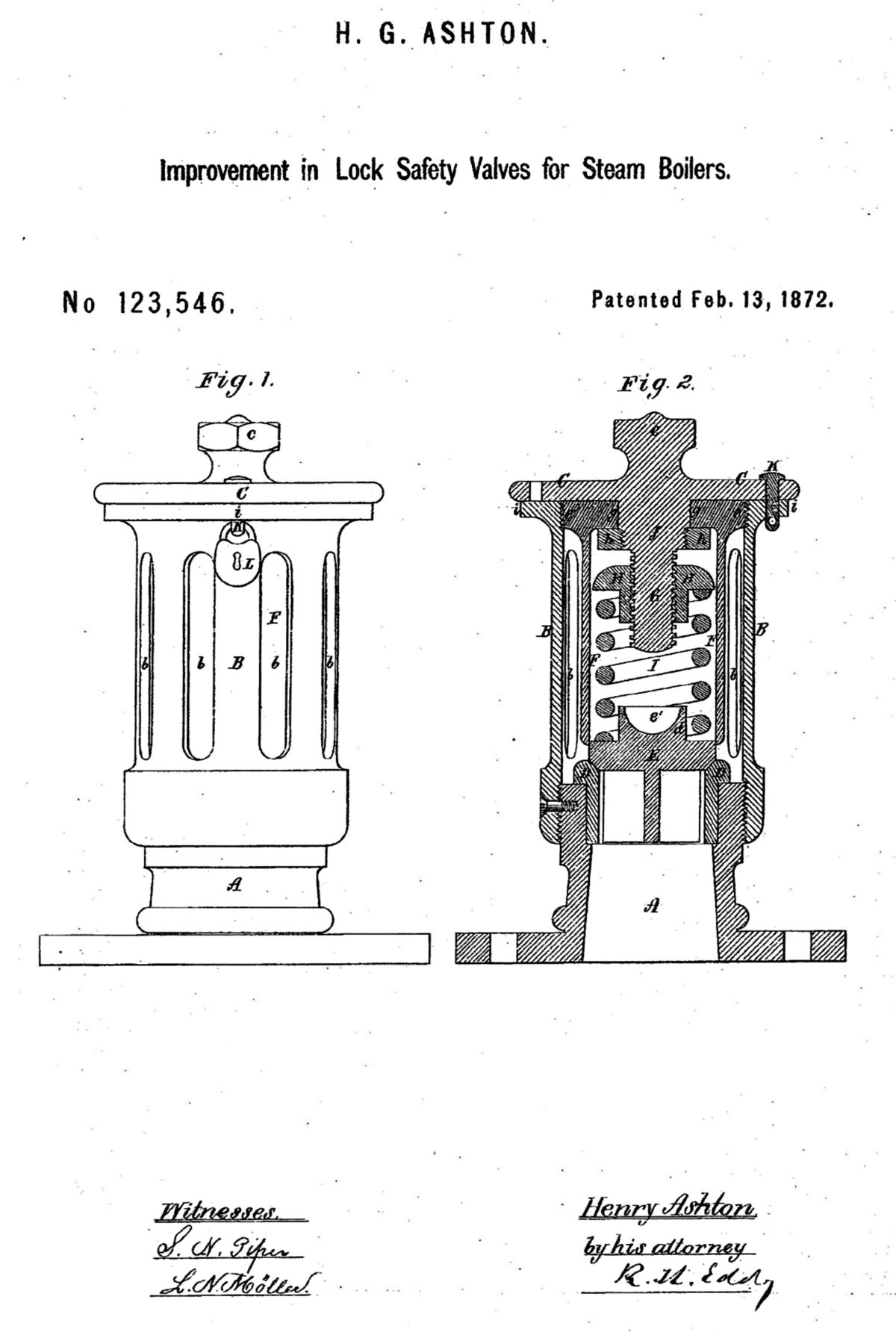 Ashton lock valve patent, 1871