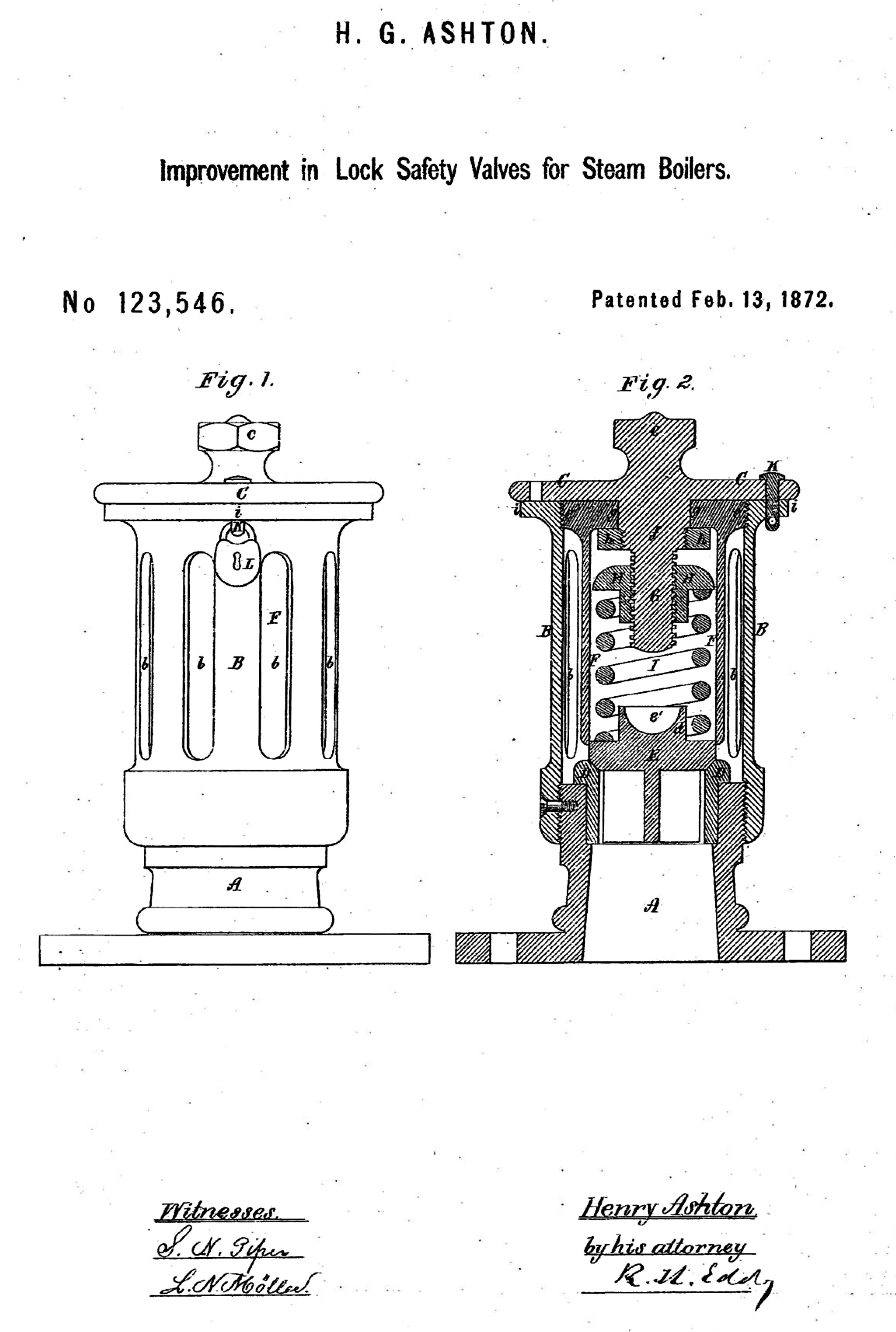 Ashton lock valve patent, 1871