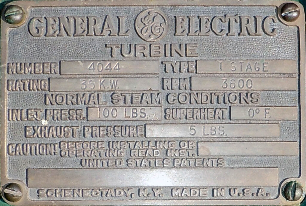 GE Steam Turbine Data-Plate