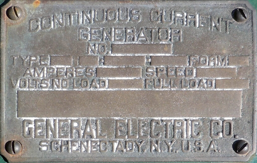 GE Steam Turbine Generator Data-Plate