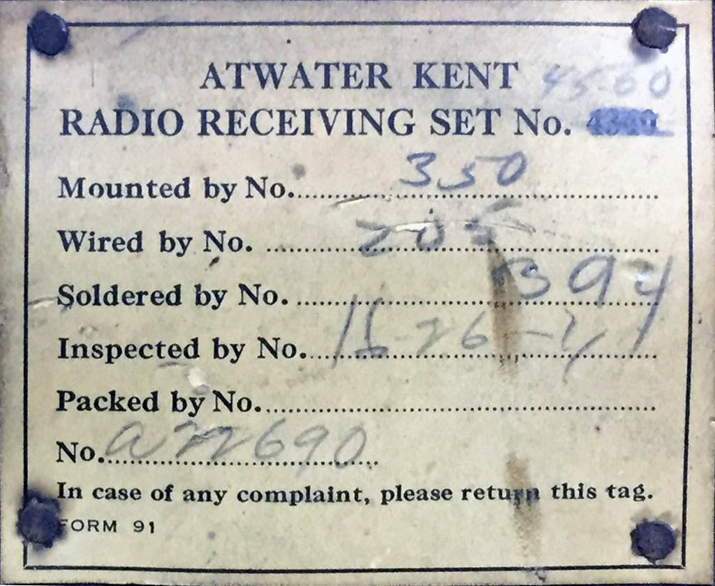 Atwater Kent 10A 4340 #2 Label