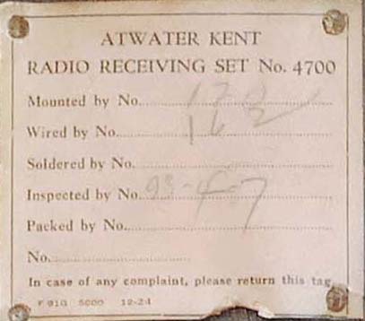 Atwater Kent 10C 4700 #1 Label